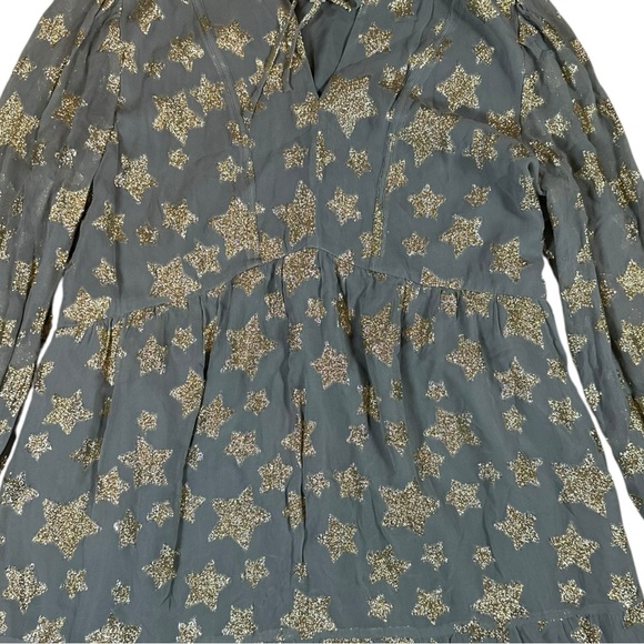 Loft Tiered Ruffle Dress Grey & Gold Size Large - Picture 8 of 11